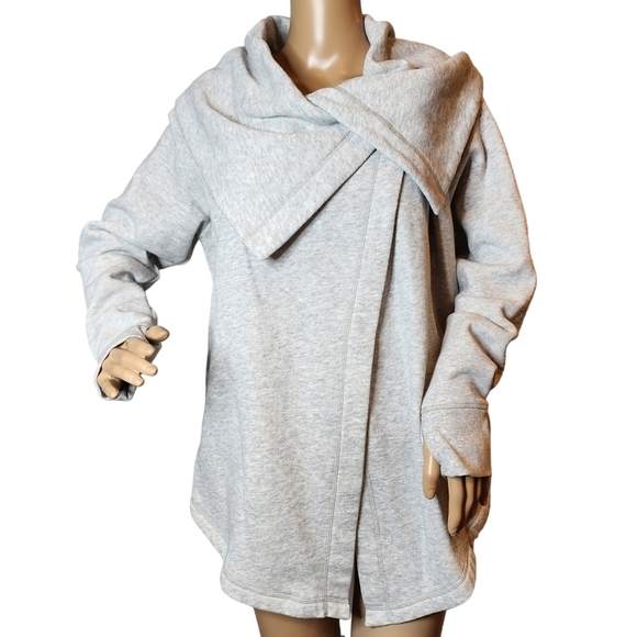 Z By Zella Grey Shooting Star Drape Collar single snap sweatshirt. L. Pockets - Picture 1 of 16